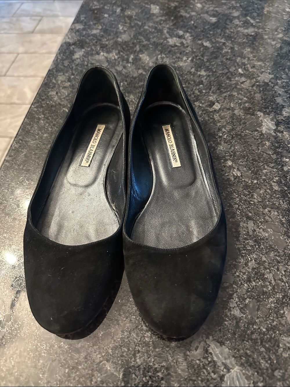 Manolo Blahnik Black Suede Women's Ballet Flats